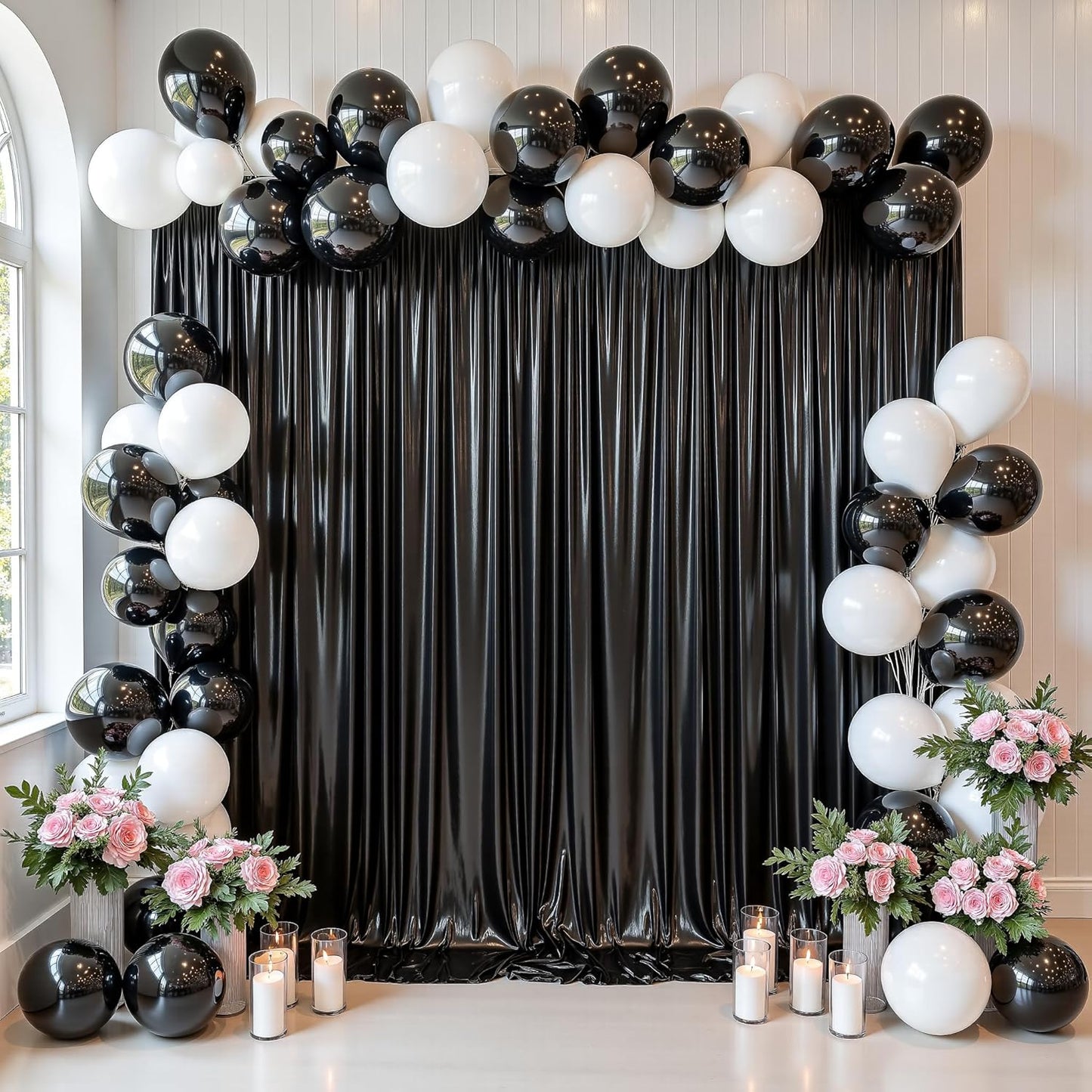 gogoparti 20x10FT Black Sequin Backdrop Curtain - 4 Panels of 5x10FT Wrinkle-Free Glitter Drapes for Photography, Birthdays, Weddings & Graduations