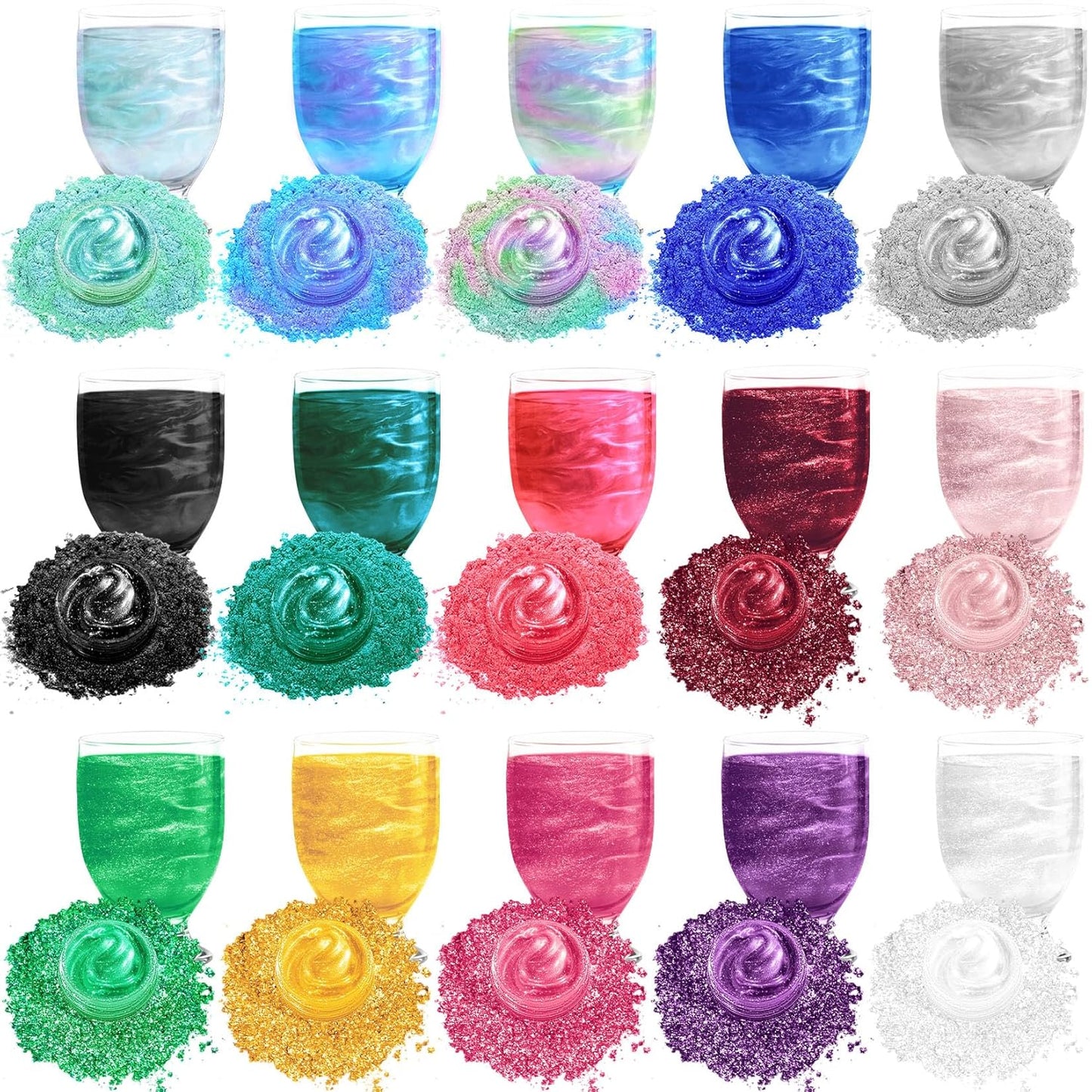 Edible Glitter - 15 Popular Colors Edible Glitter for Cocktails, Food Grade Luster Dust, Iridescent Shimmer Powder for Cake Decorations, Drinks, Baking, Dessert - 3 Particle Sizes - 5g/Bottle