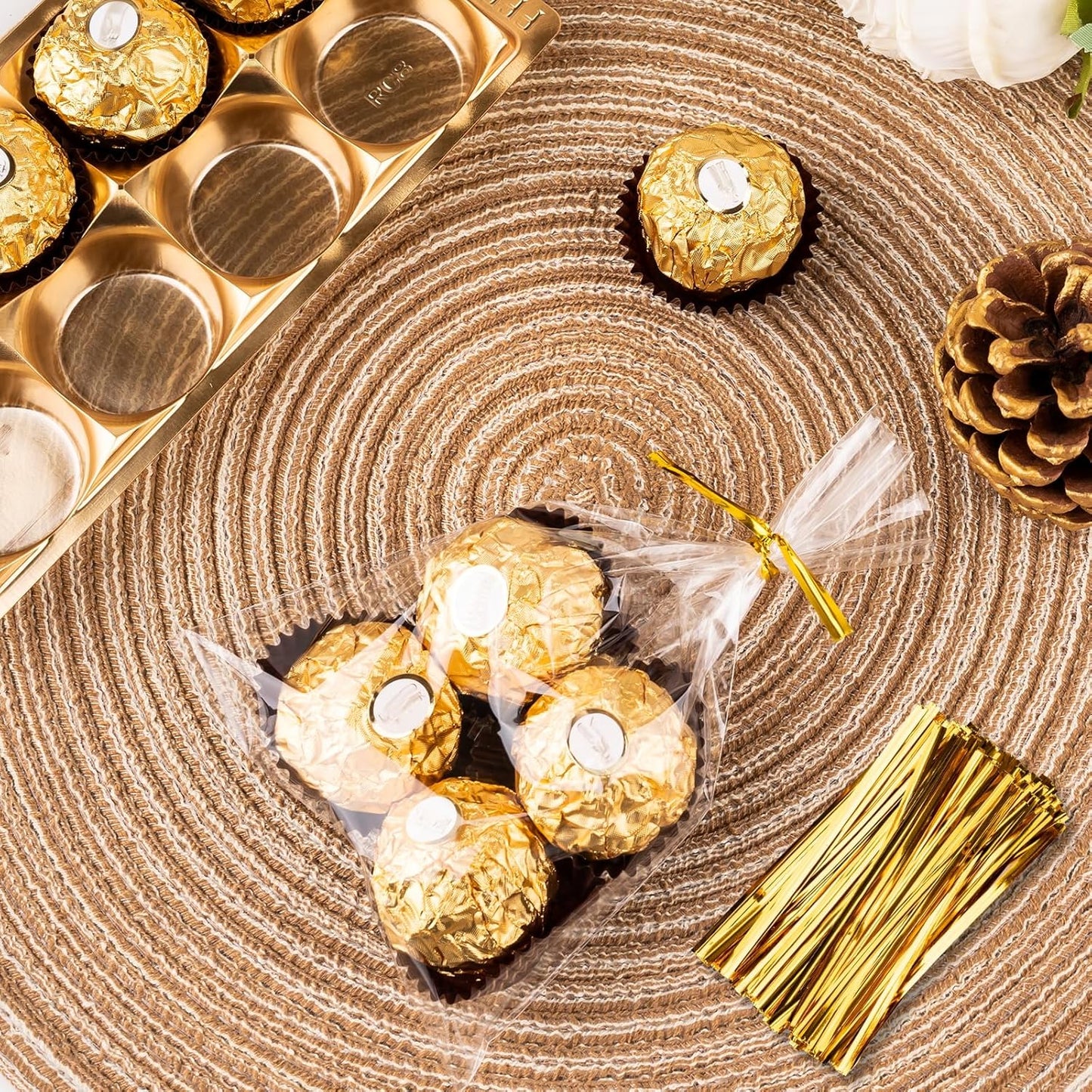 ZHEWTOEN 100 Pcs 8x11 Inch Clear Cellophane Treat Bags with Color Twist Ties, Plastic Goodie Cello Bags for Candy, Cookies, Popcorn, Small Gift Wrapping, Party Favors, Bakery Packaging