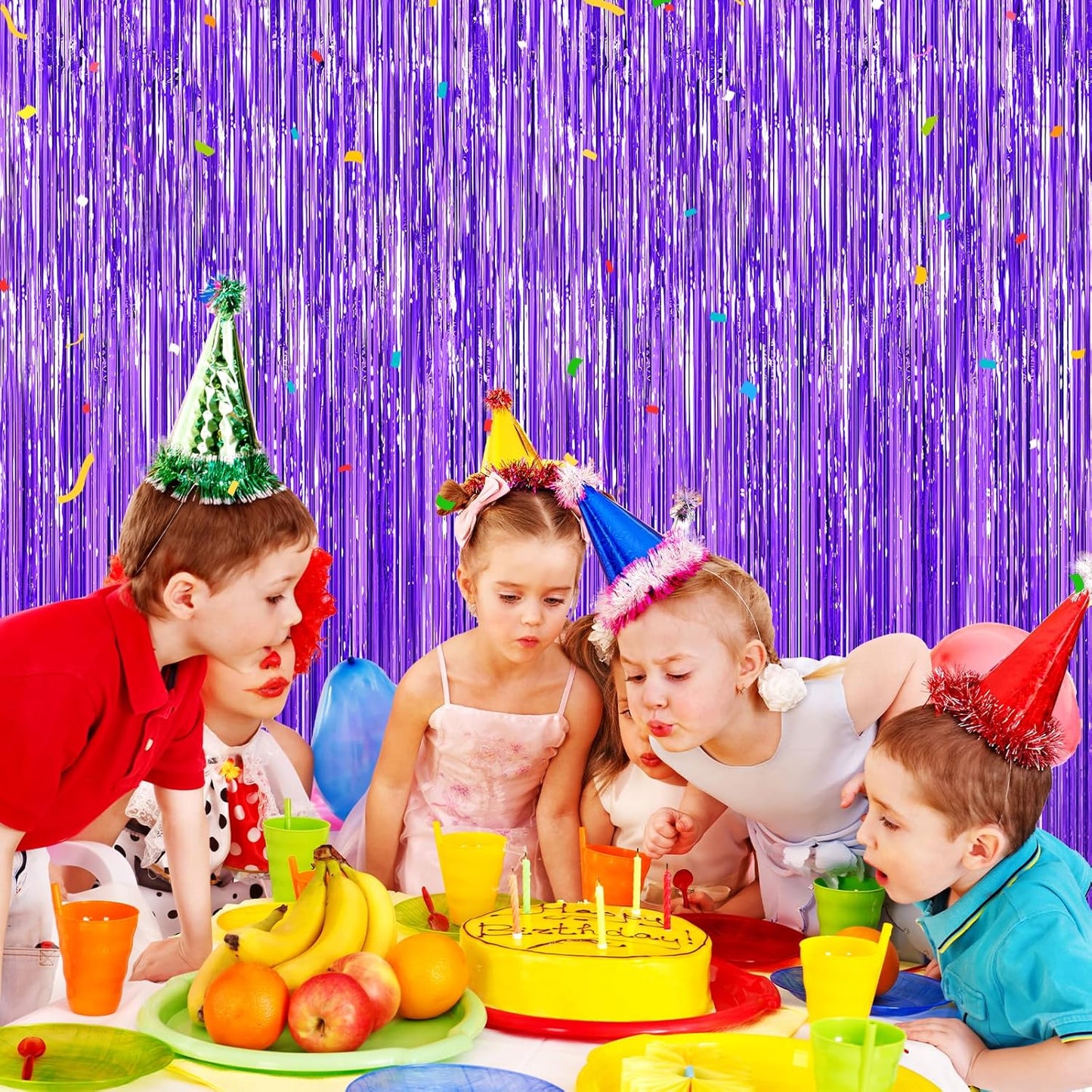 Purple Foil Curtain Backdrop, 2Pack Metallic Tinsel Foil Fringe Curtains Photo Booth Props for Birthday Wedding Engagement Bachelorette Baby Shower Christmas Holiday Celebration Party Decorations