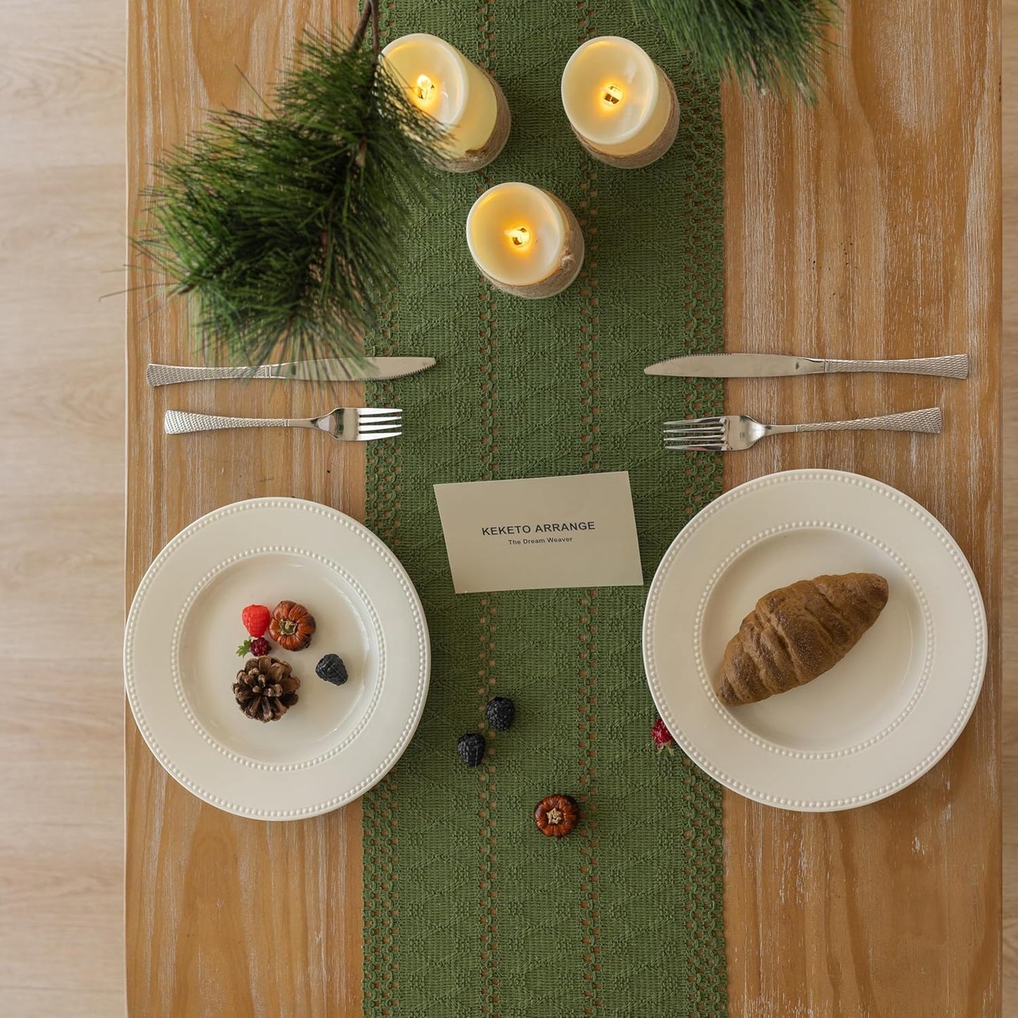 Boho Sage Green Table Runner for Home Decor 12x72 Inches Farmhouse Macrame Burlap Jute Rustic Dining Kitchen Centerpiece Bohemian Decor French Country Baby Bridal Shower Decorations