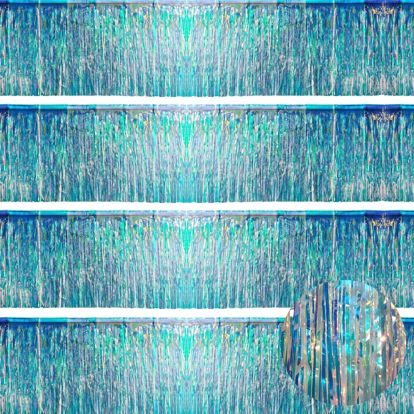 Iridescent Birthday Decorations Tinsel Garland Parade Float Decorations for Trailer 4Pack 12FT Christmas Party Decor Ceiling Fringe Banner Silver Backdrop for Streamers Party Decorations