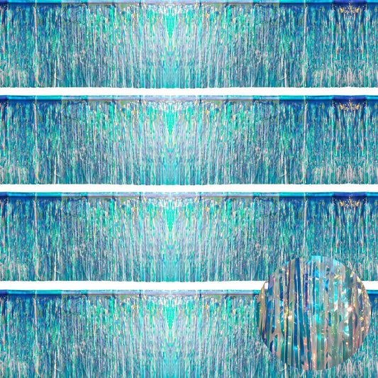 Iridescent Birthday Decorations Tinsel Garland Parade Float Decorations for Trailer 4Pack 12FT Christmas Party Decor Ceiling Fringe Banner Silver Backdrop for Streamers Party Decorations