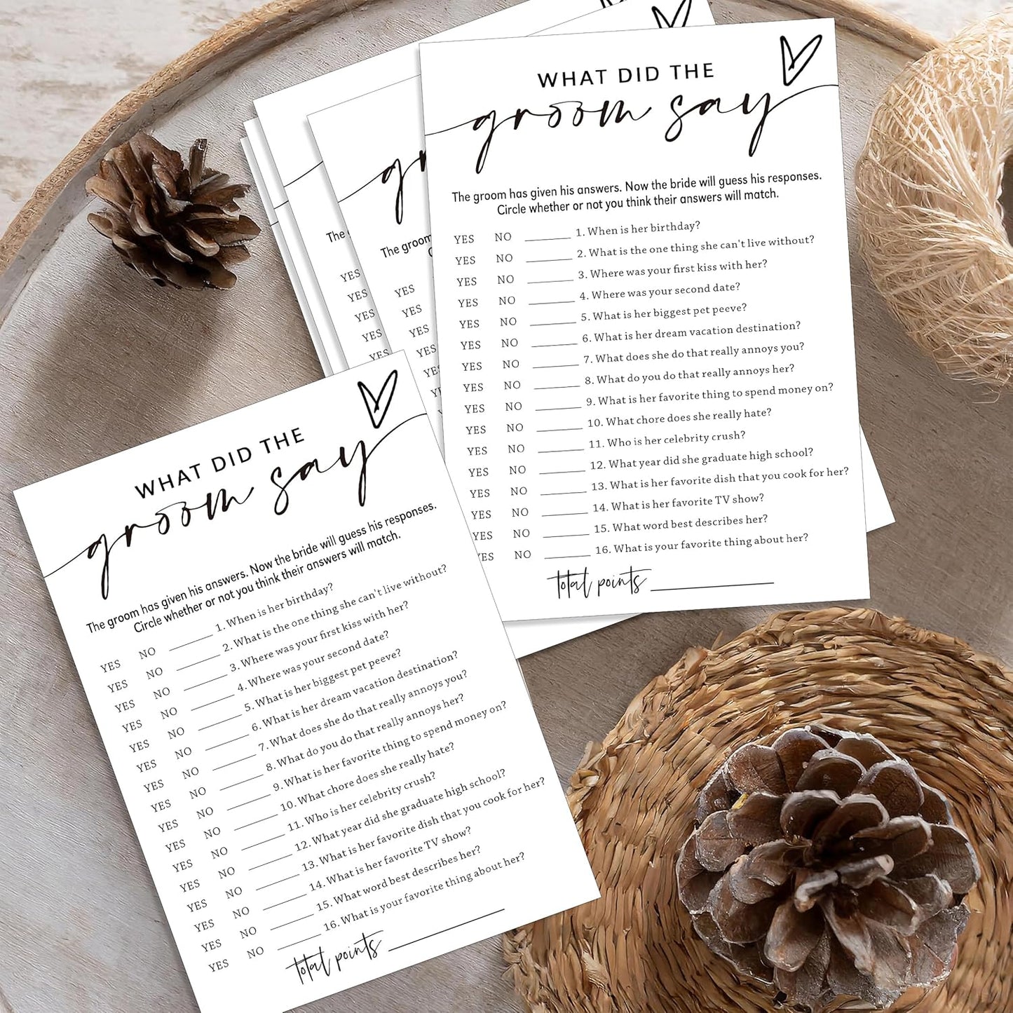 Fun Wedding Shower Games Cards, What Did the Groom Say, Bridal Shower Games for 25 Guests, Engagement Party Wedding Game Cards (5 × 7 Inch), Minimalist White Newlywed Party Gift & Supplies - A12