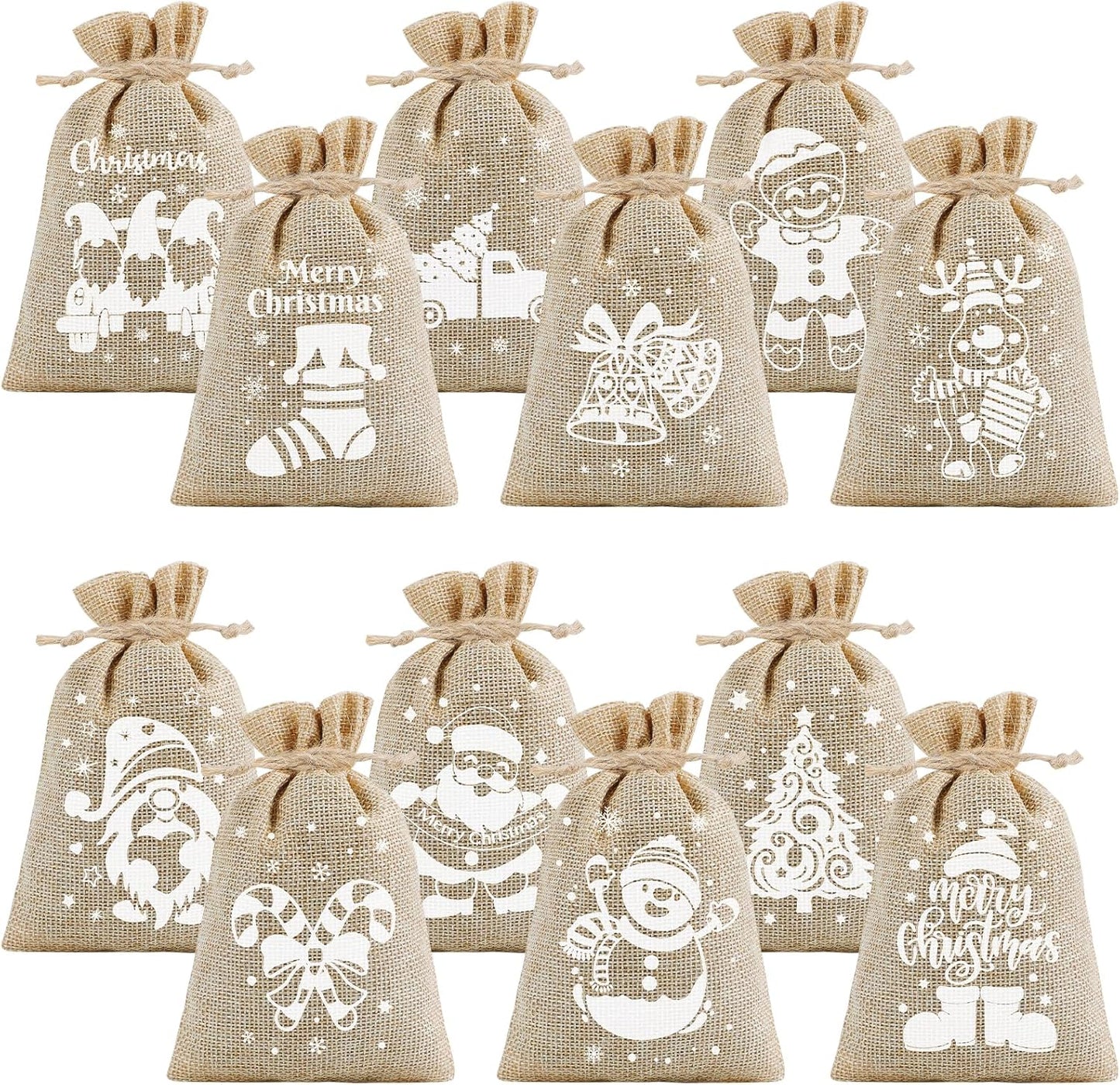 CCINEE 36pcs Christmas Burlap Bags, 4×6 Inch Drawstring Christmas Burlap Goody Gift Candy Bags with Double Jute Drawstrings Xmas Treat Bags for Candy Wrapper Xmas Party Favors