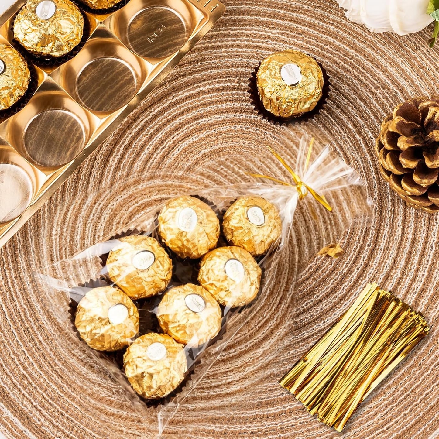 ZHEWTOEN 100 Pcs 6x9 Inch Clear Cellophane Bags with Color Twist Ties, Plastic Goodie Cello Treat Bags for Candy, Cookies, Popcorn, Small Gift Wrapping, Party Favors, Bakery Packaging