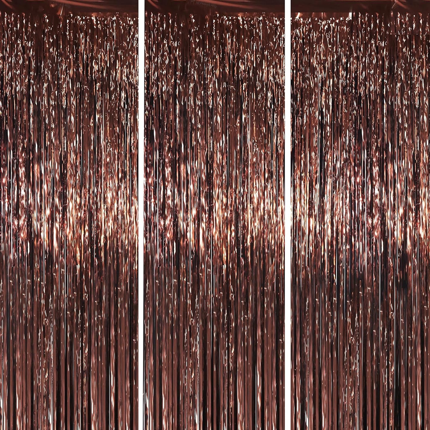 3 Pack 3.3 x 6.6 ft Brown Foil Fringe Backdrop Curtains, Tinsel Streamers Party Decorations, Fringe Backdrop for Birthday, Baby Shower, Gender Reveal, Graduation