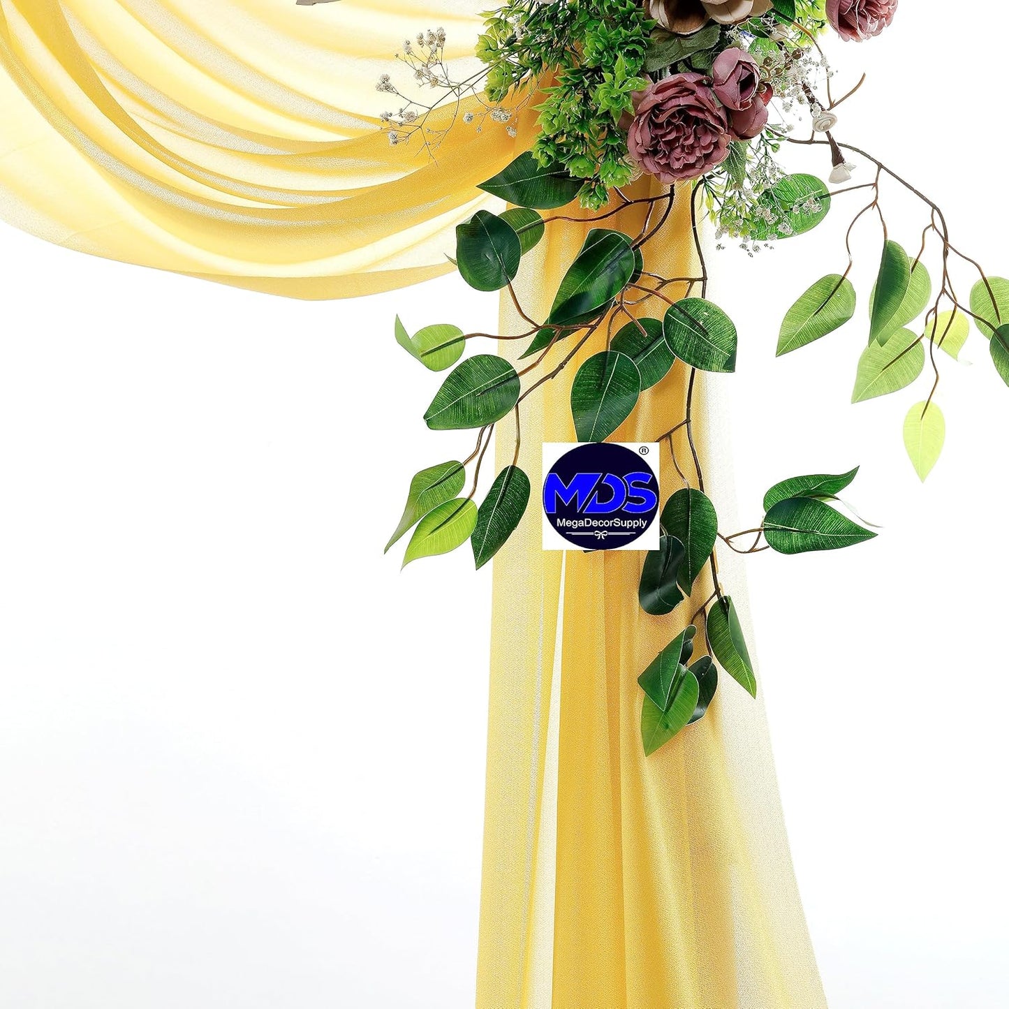 MDS Halloween Chiffon Draping Fabric - 1 Panel, 30" Wide x 50ft Long - Sheer Spooky Arbor & Canopy Drapery for Haunted House Backdrops, Party Ceilings, DIY Costumes & Themed Events - Gold