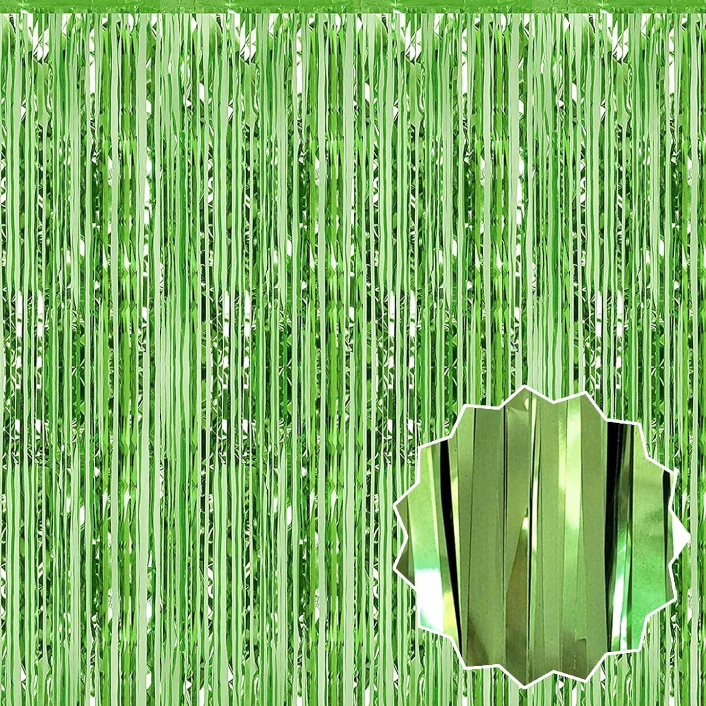 3 Pack Light Green Foil Fringe Curtains Backdrop, 3.28 x 9.8 Ft Metallic Streamers Tinsel Curtains Background for Photo Booth, Birthday, Halloween, Christmas, Thanksgiving, New Year Party Decorations