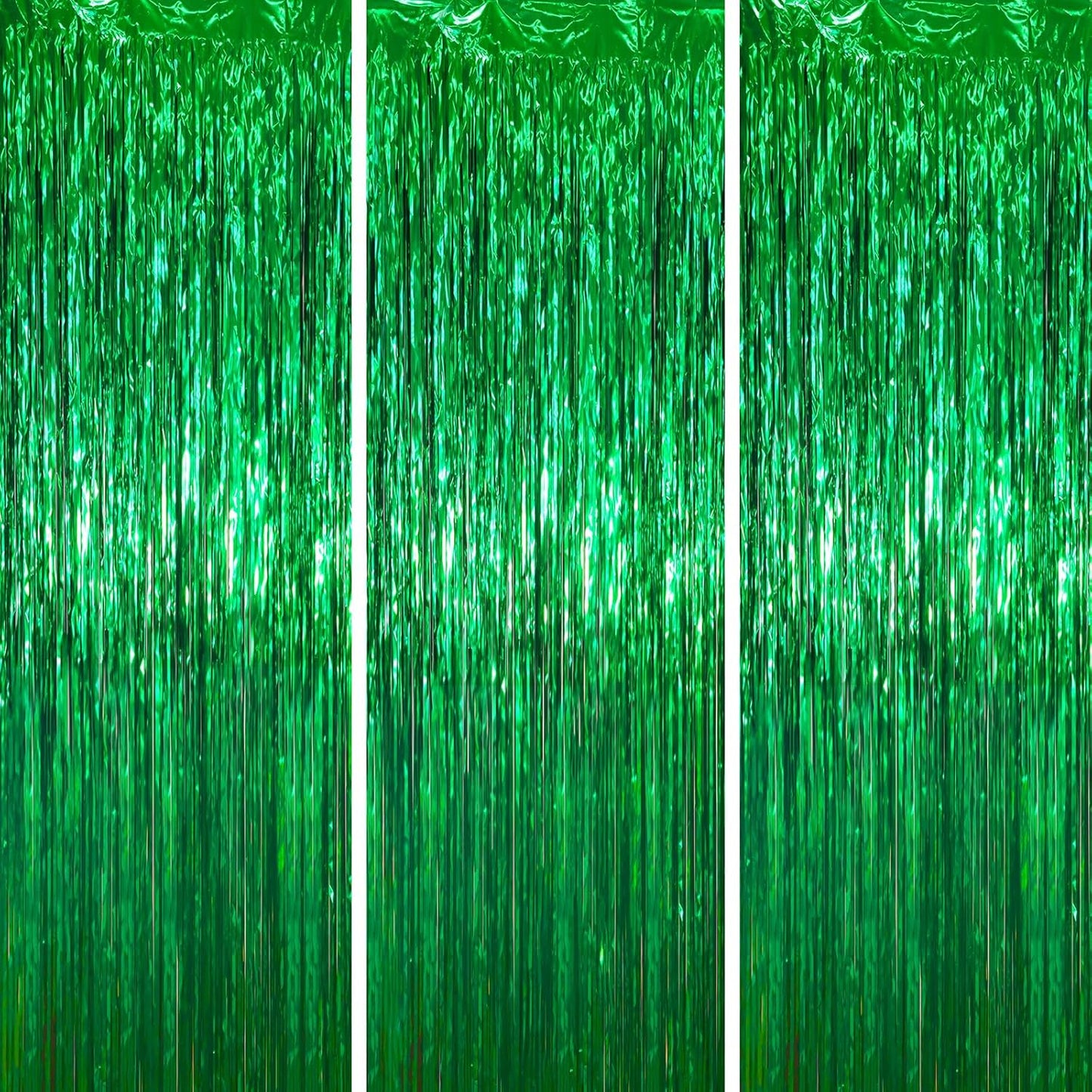 3 Pack 3.3 x 6.6 ft Green Foil Fringe Backdrop Curtains, Tinsel Streamers Party Decorations, Fringe Backdrop for Birthday, Dinosaur, St Patrick's Day, Soccer, Christmas