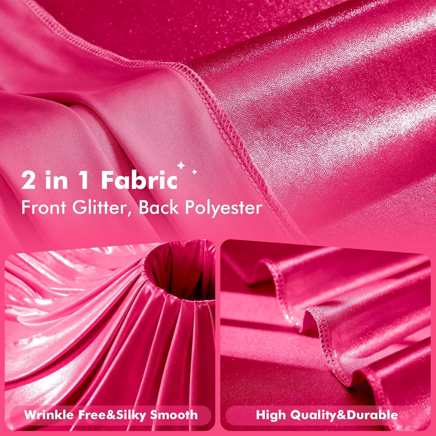 10x10ft Shimmer Hot Pink Sequin Backdrop Curtain for Parties, Thick Wrinkle Free Glitter Fuchsia Photo Backdrop Drapes Curtains for Birthday Wedding Halloween Photography Background-2 Panels 5x10ft