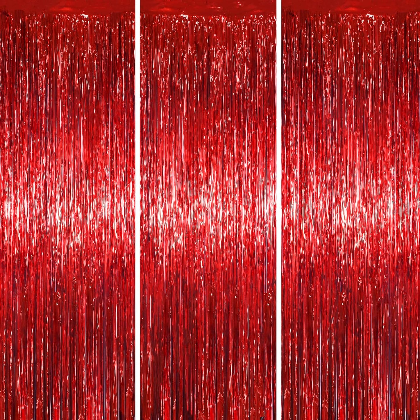 3 Pack 3.3 x 6.6 ft Red Foil Fringe Backdrop Curtains, Tinsel Streamers Party Decorations, Fringe Backdrop for Birthday, Baby Shower, Gender Reveal, Graduation