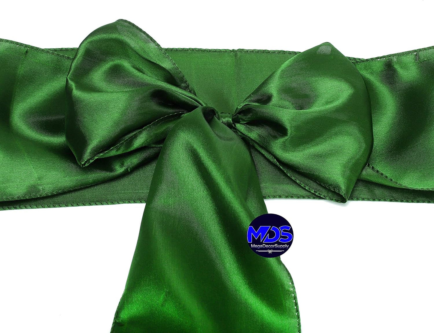 MDS Pack of 300 PCS Satin Chair Sashes Charmeuse Sateen Dining Chair Bows Ribbon Ties Back Sash for Wedding Party Birthday Home Hotel Restaurant Banquet Decoration (7 x 108 Inch, Green)