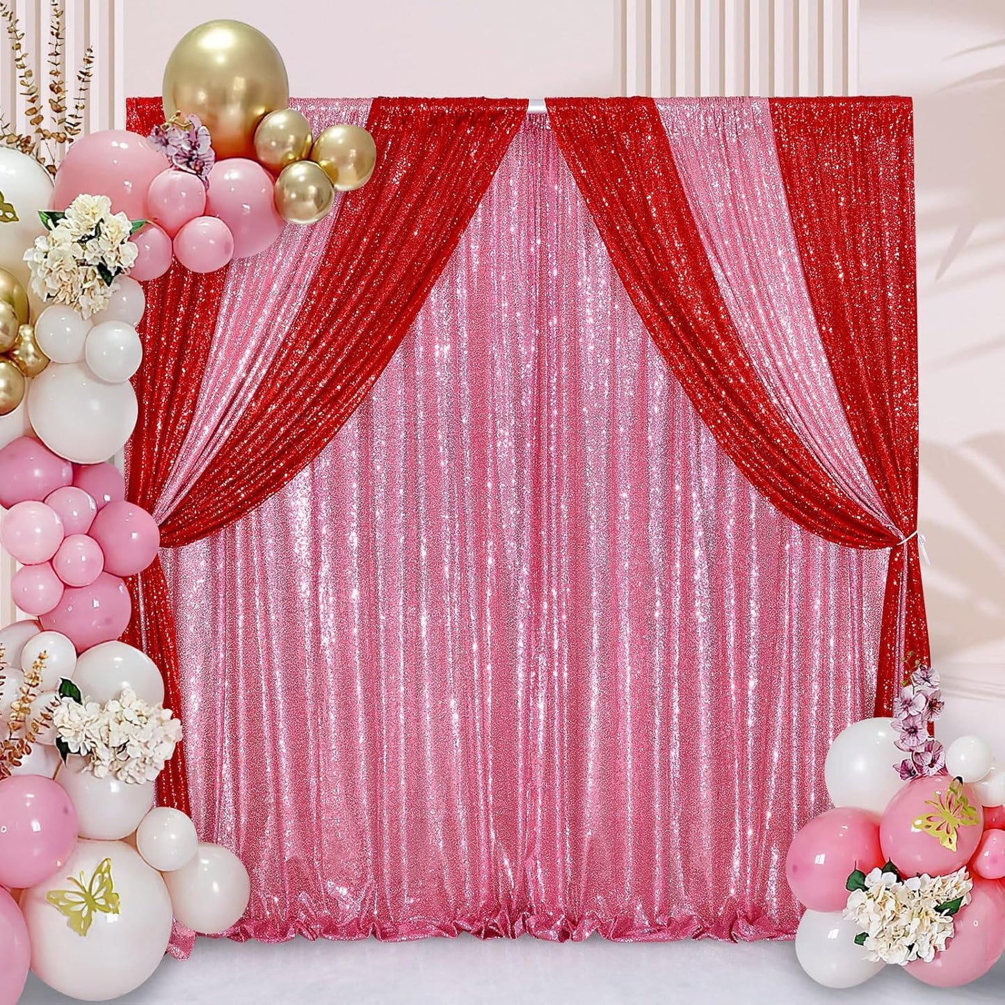 Blush Pink Sequin Backdrop Glitter Backdrop Curtains 10ft x 10ft Glitter Background for Party Baby Shower Wedding Decorations
