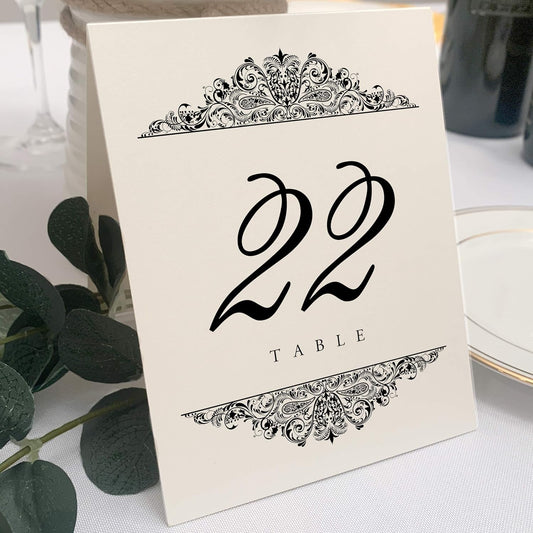 Paisley Wedding Table Numbers (Select Color/Quantity), Champagne, Black, 1-110, Double Sided, Tent or Use in a Stand, Great for Parties & Restaurants - Made in the USA