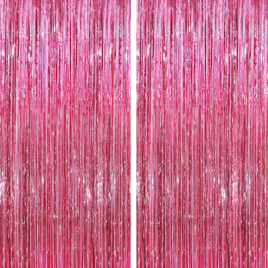 Glitter Pink Party Streamers 2Pack Glitter Foil Fringe Curtain 3.3 x 8.3ft Pink Party Decor Photo Booth Streamers Metallic Tinsel Door Streamer for XmasThanksgiving Engagement Party Decors Streamers