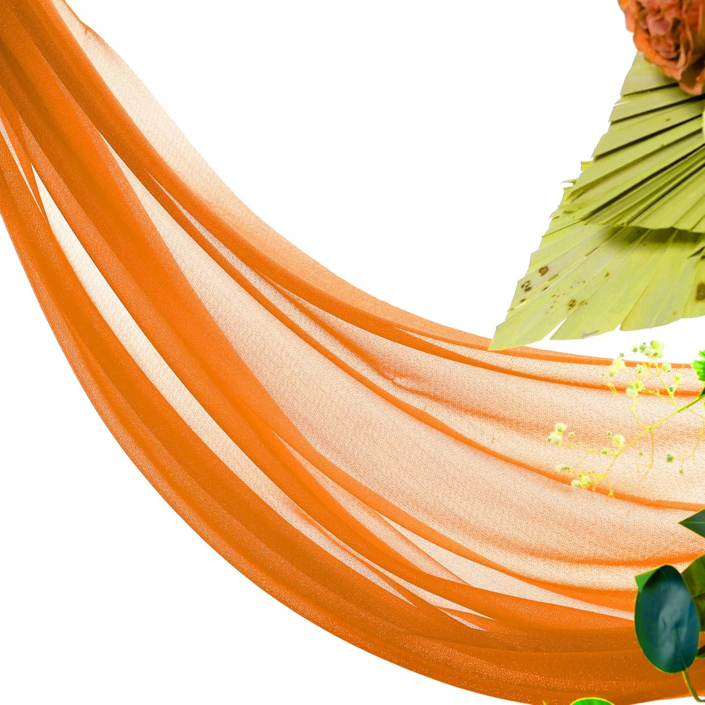 VDS Pack of 2 Panel (30 Inch X 100 Feet) Wedding Arch Draping Fabric Sheer Chiffon Fabric Drapery for Wedding Ceremony Reception Swag Backdrop Canopy Chuppah ARBO Altars Decoration (Orange)