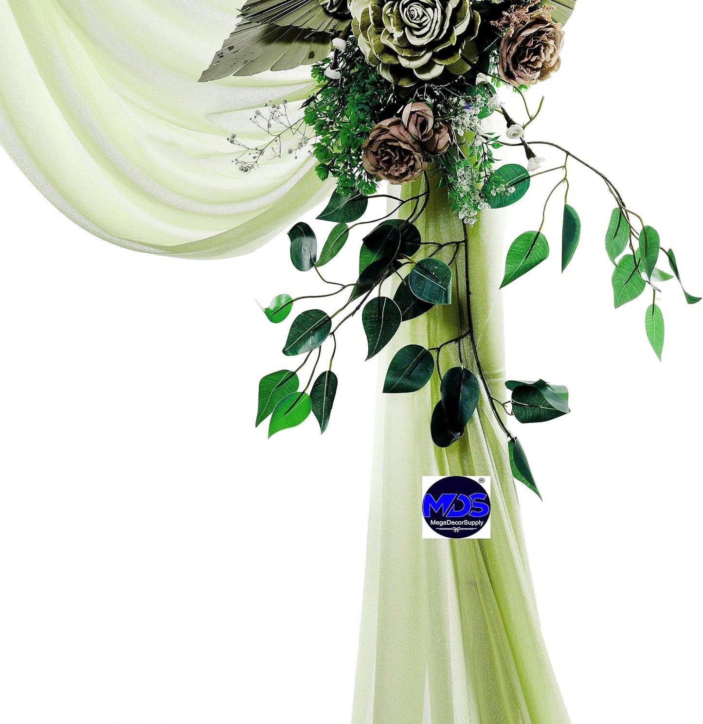 MDS Halloween Chiffon Draping Fabric - 2 Panel, 30" Wide x 100ft Long - Sheer Spooky Arbor & Canopy Drapery for Haunted House Backdrops, Party Ceilings, DIY Costumes & Themed Events - Sage Green