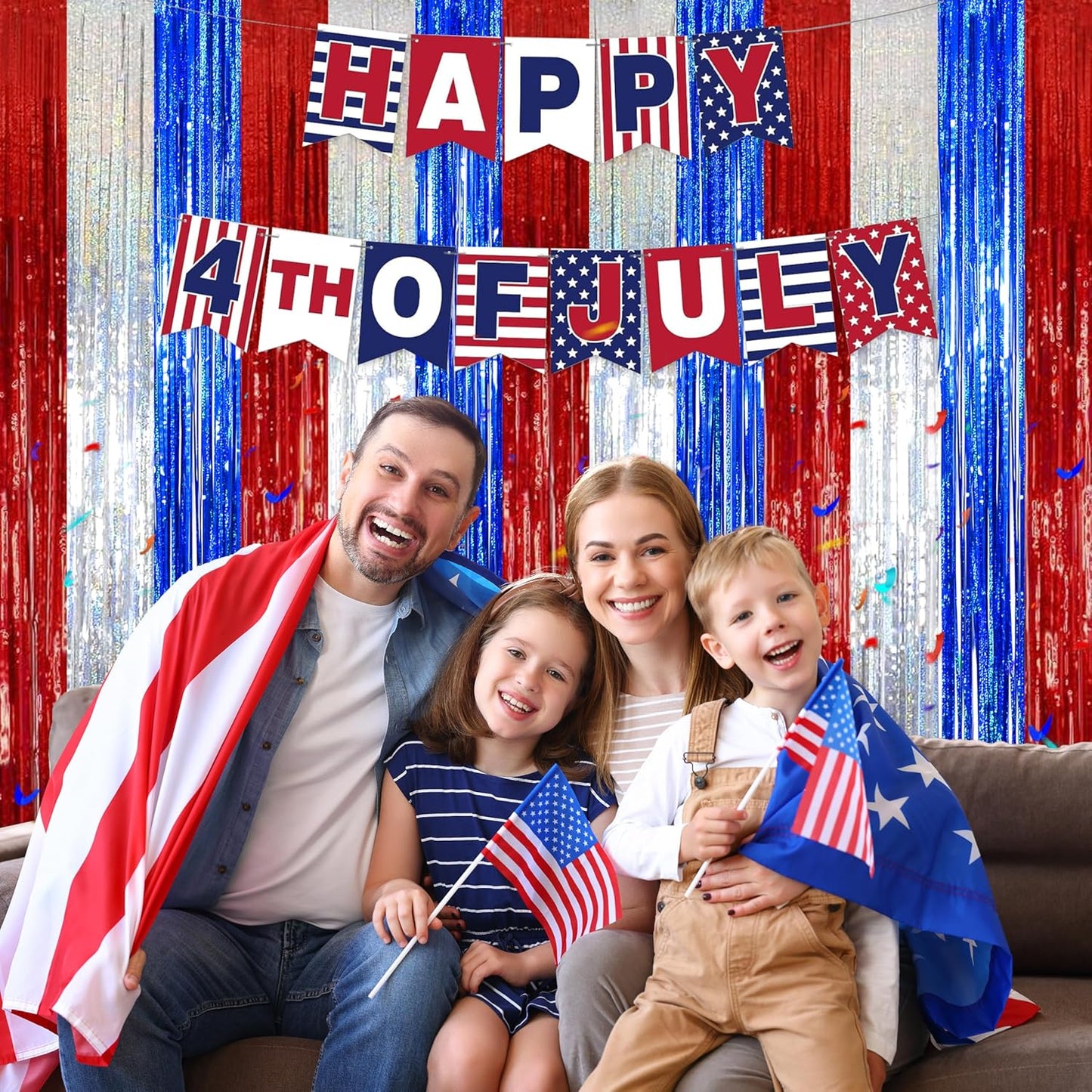 Foil Fringe Curtains Party Decorations - Melsan 3 Pack 3.2 x 8.2 ft Tinsel Curtain Party Photo Backdrop for Independence Day Decorations Birthday Party Baby Shower or Graduation Navy