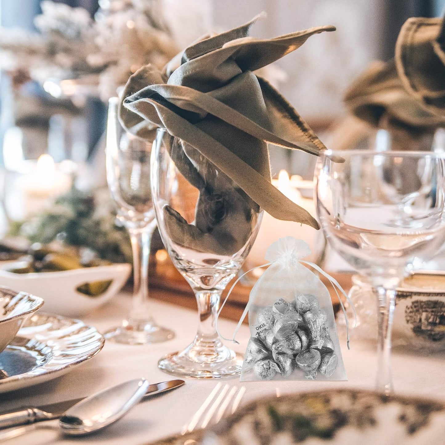 Super Z Outlet 100 Pack 5x7 Inch Mini Sheer Drawstring Organza Transparent Bags Jewelry Sack Pouches for Wedding, Party Decorations, Arts & Crafts Gifts (White)