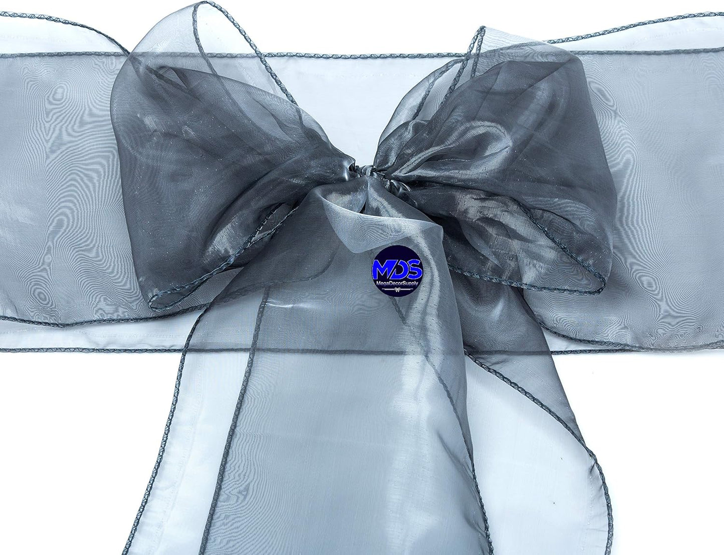 MDS Pack of 50 PCS Organza Chair Sashes Wider Dining Chair Bows Ribbon Tie Back for Wedding Party Birthday Bridal Shower Reception Event Banquet Home Chair Cover Decoration - Silver Gray