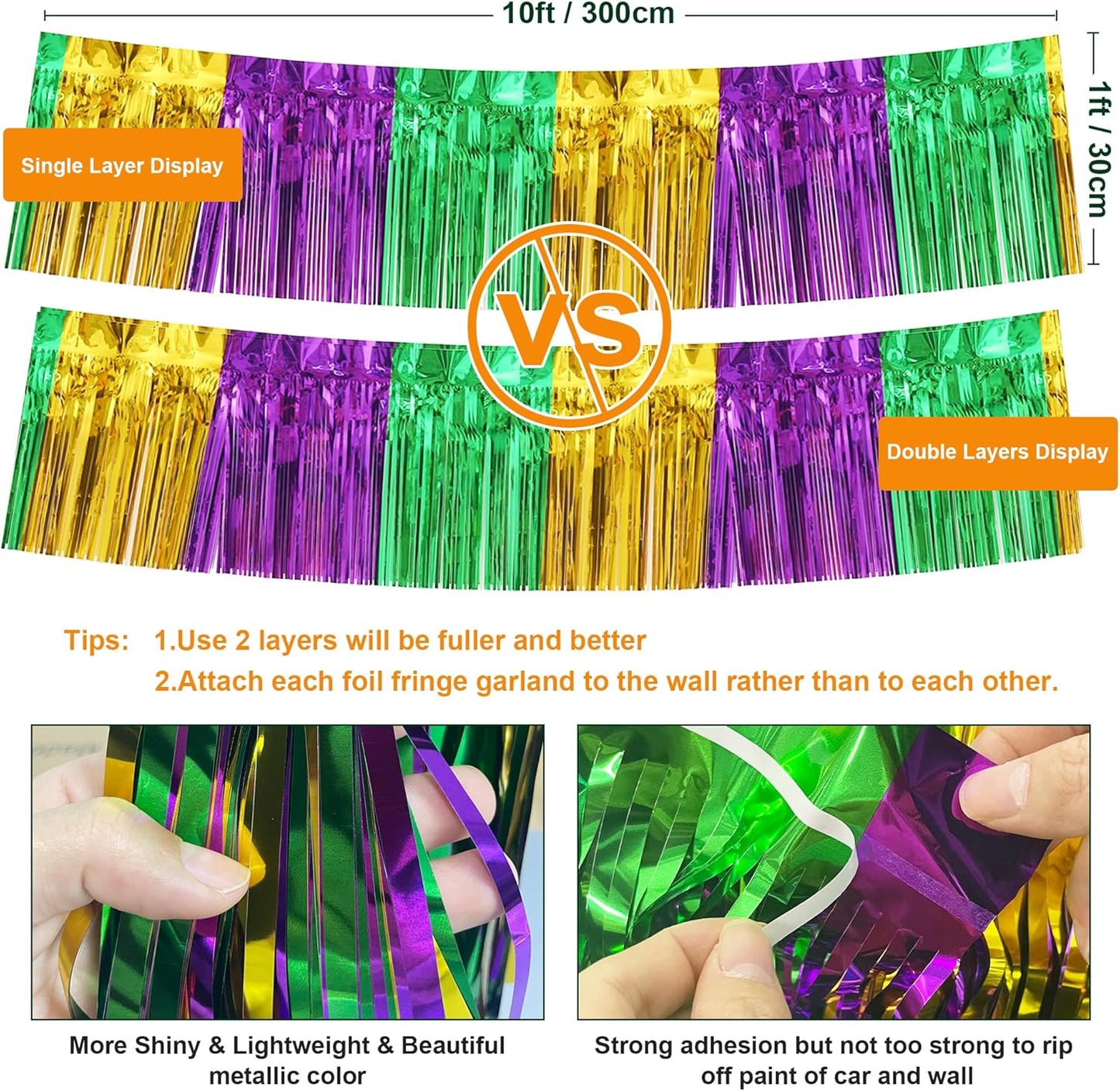 4 Pack 10 Feet Green Gold Purple Foil Fringe Garland Metallic Tinsel Streamers Banner Fringe Backdrop Banner for Parade Floats Mardi Gras Birthday Party Homecoming Decoration (Green Gold Purple)…