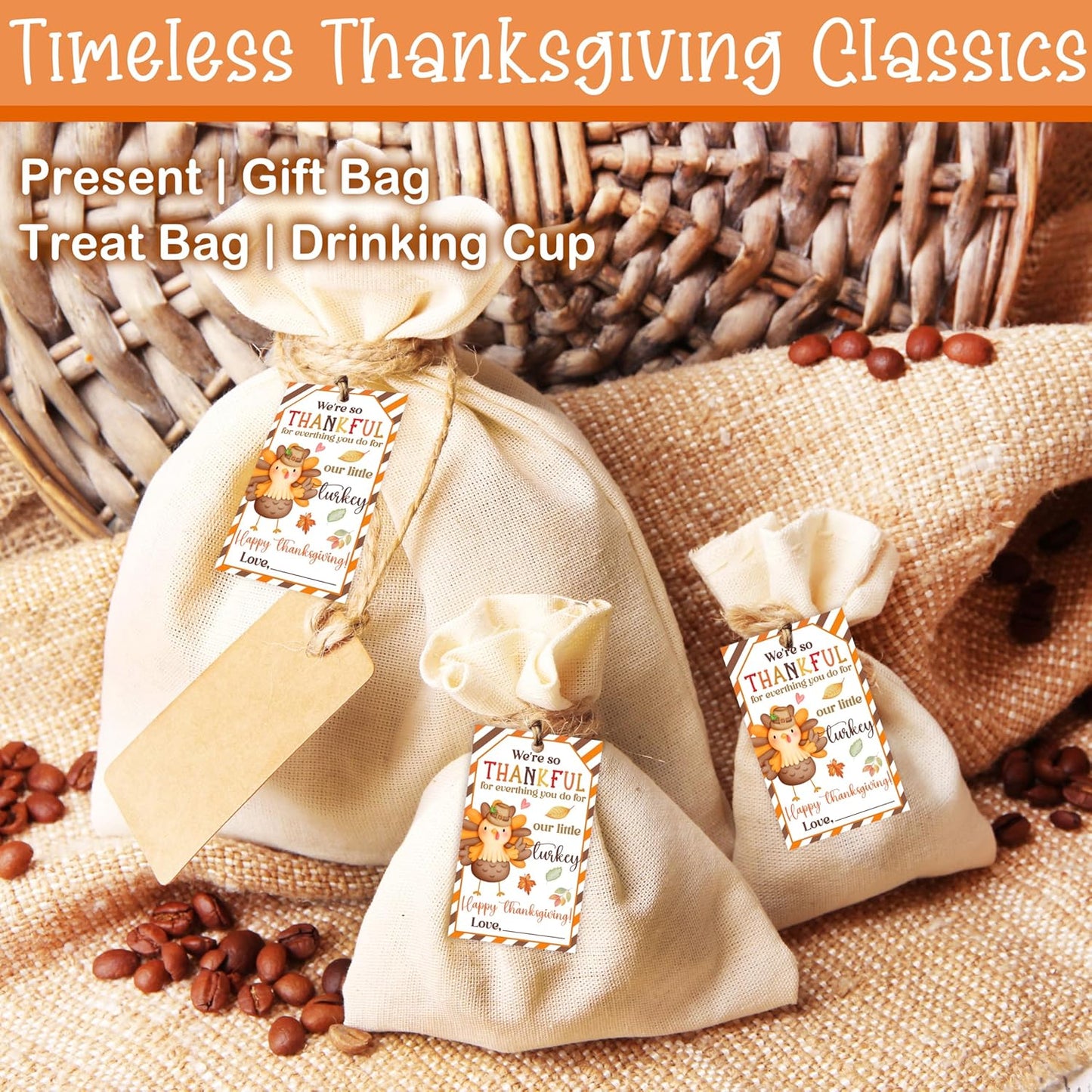 50 PCS Fall Gift Tags Thanksgiving Gift Tags with String, 2.1" x 3.5" Thanksgiving Design Present Label for Present Bags, Fall Party Favor Decorations, 4 Styles - A01