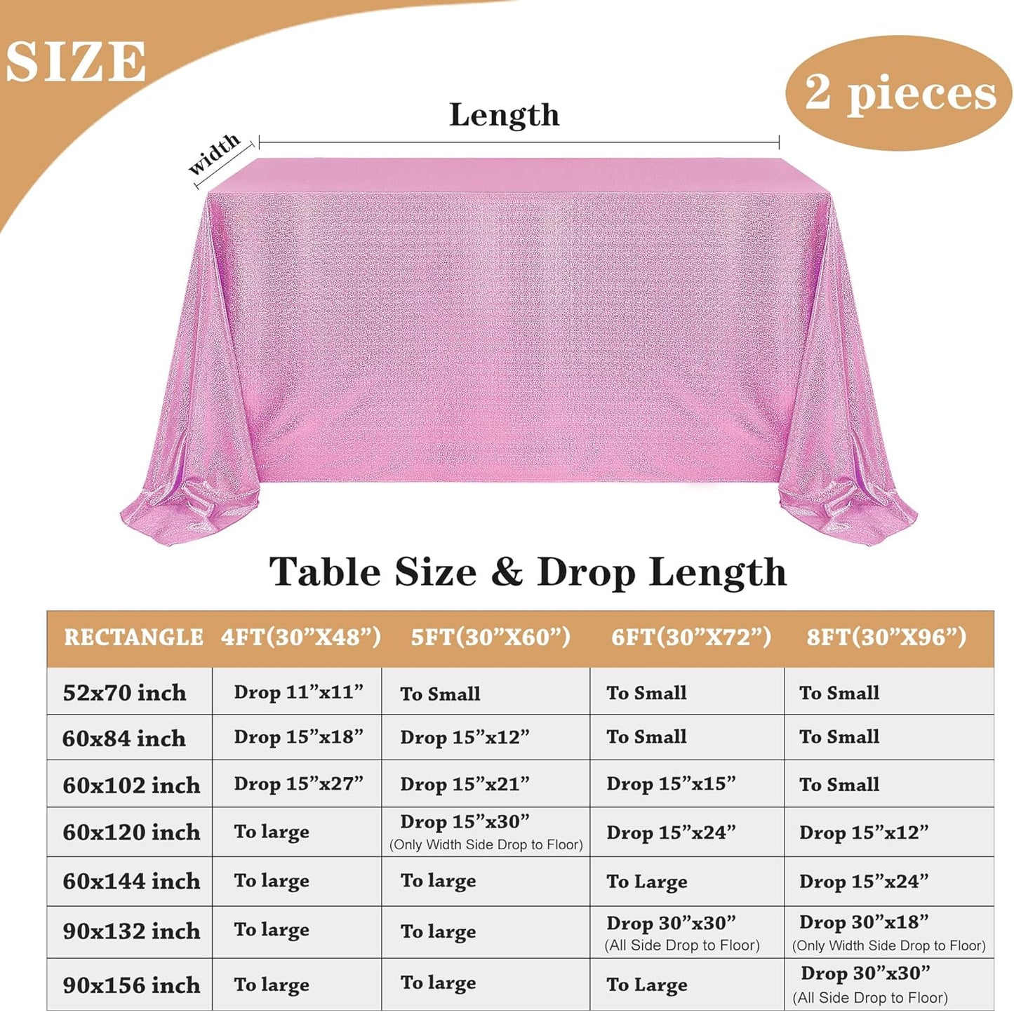 Fitable 2 Pack Pink Sequin Tablecloth for Parties 90x156 Inch - Sparkle Glitter Table Cloth Laser Rectangle Overlay for Wedding Baby Shower Ceremony Birthday Holiday Banquet