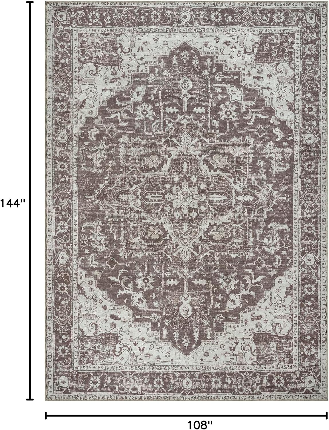 Bloom Rugs Washable Non-Slip 9' x 12' Rug - Dark Brown Traditional Medallion Area Rug for Living Room, Bedroom, Dining Room, and Kitchen - Exact Size: 9' x 12'