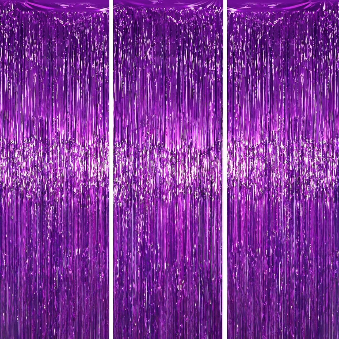 3 Pack 3.3 x 6.6 ft Purple Foil Fringe Backdrop Curtains, Tinsel Streamers Party Decorations, Fringe Backdrop for Birthday, Baby Shower, Gender Reveal, Graduation
