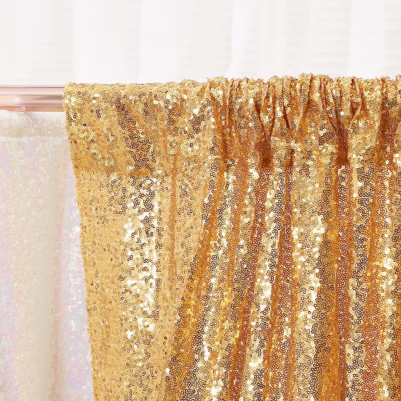 Poise3EHome Gold Sequin Backdrop, 20Ft x 10Ft Glitter Photography Background Curtains for Party Baby Shower Wedding Birthday Christmas Thanksgiving Halloween Decoration