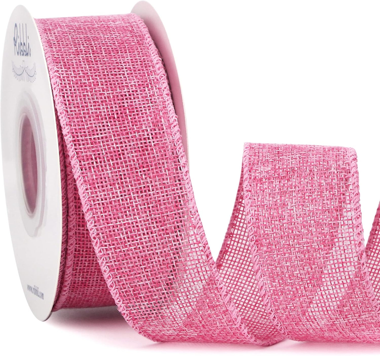 Ribbli Pink Burlap Valentine's Day Wired Ribbon,1-1/2 Inch x 10 Yard,Easter Wired Edge Ribbon for Big Bow,Wreath,Tree Decoration,Outdoor Decoration