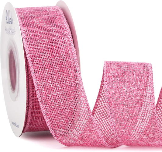 Ribbli Pink Burlap Valentine's Day Wired Ribbon,1-1/2 Inch x 10 Yard,Easter Wired Edge Ribbon for Big Bow,Wreath,Tree Decoration,Outdoor Decoration