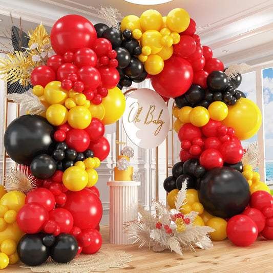 412Pcs Red Yellow Black Balloon Garland Arch Kit,18 12 10 5 Different Sizes Latex Party Balloons for Baby Shower Wedding Graduation Cartoon Game Theme Birthday Party Decorations