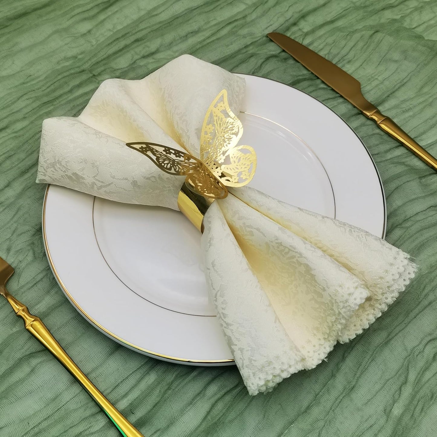 Butterfly Gold Paper Napkin Rings Set of 100 pcs，3D Laser Cut Foil Cutout Paper Napkins Holder,Disposable Serviette Rings for Tables,Decorations,Wedding,Dinner,Party Decor, TYPE1