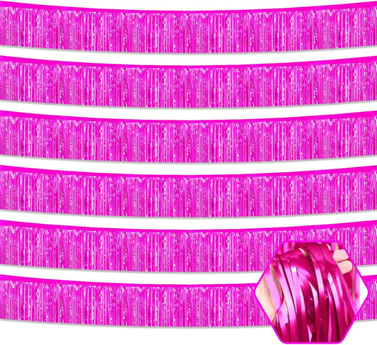 6 Pack 10 Feet Rose Red Foil Fringe Garland Metallic Tinsel Streamers Banner Wall Hanging Curtain Backdrop for Parade Floats, Birthday, Graduate, Mother's Day, Wedding Party Decoration