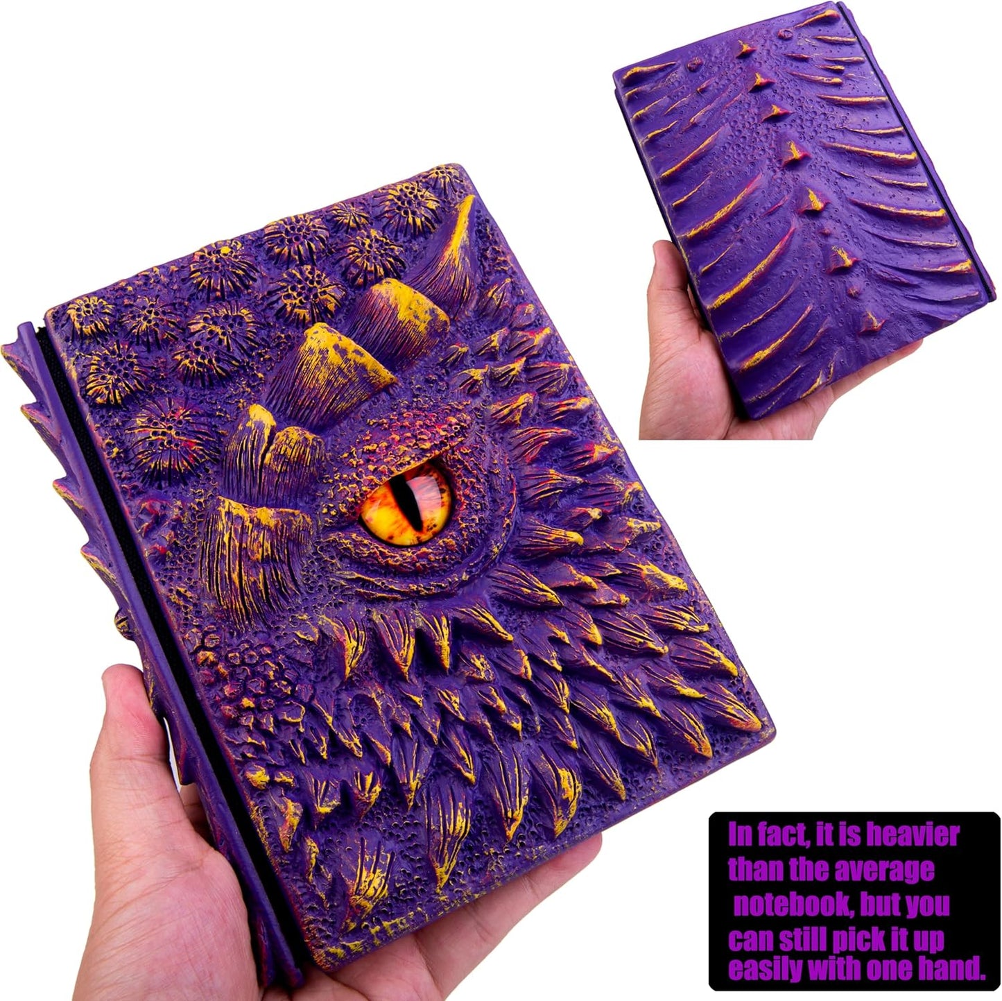 3D Dragon Eye Embossed Journal,Resin Engraving Notebook,Dnd notebook for Dragon Lovers ，Blank Paper,Hardcover Travel Notepad for Writing,Sketchbook,Collection,Gift,Decoration A4 and A5 Size (A5-Purple-Lined-Brooch)