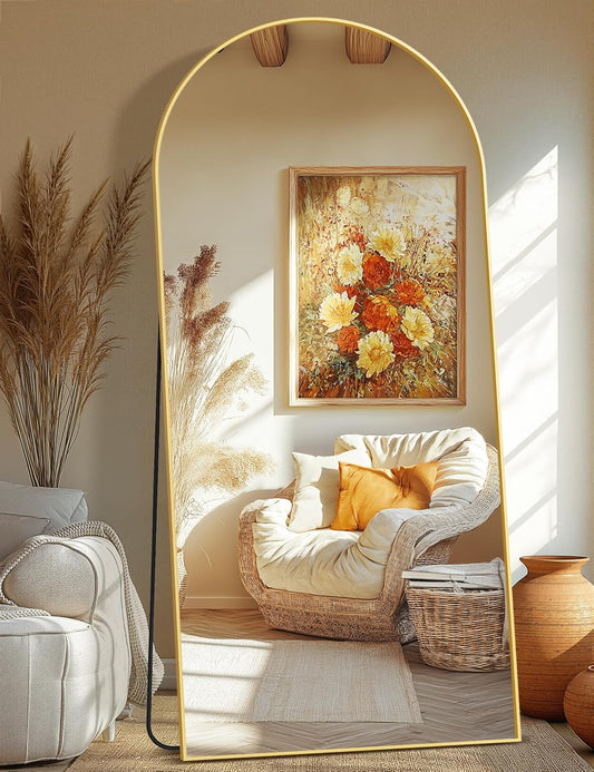 Full Length Arched Mirror, 75"x35" Standing Floor Full Body Mirror for Wall with Aluminum Alloy Frame for Bedroom, Living Room, Dressing Room(Gold)
