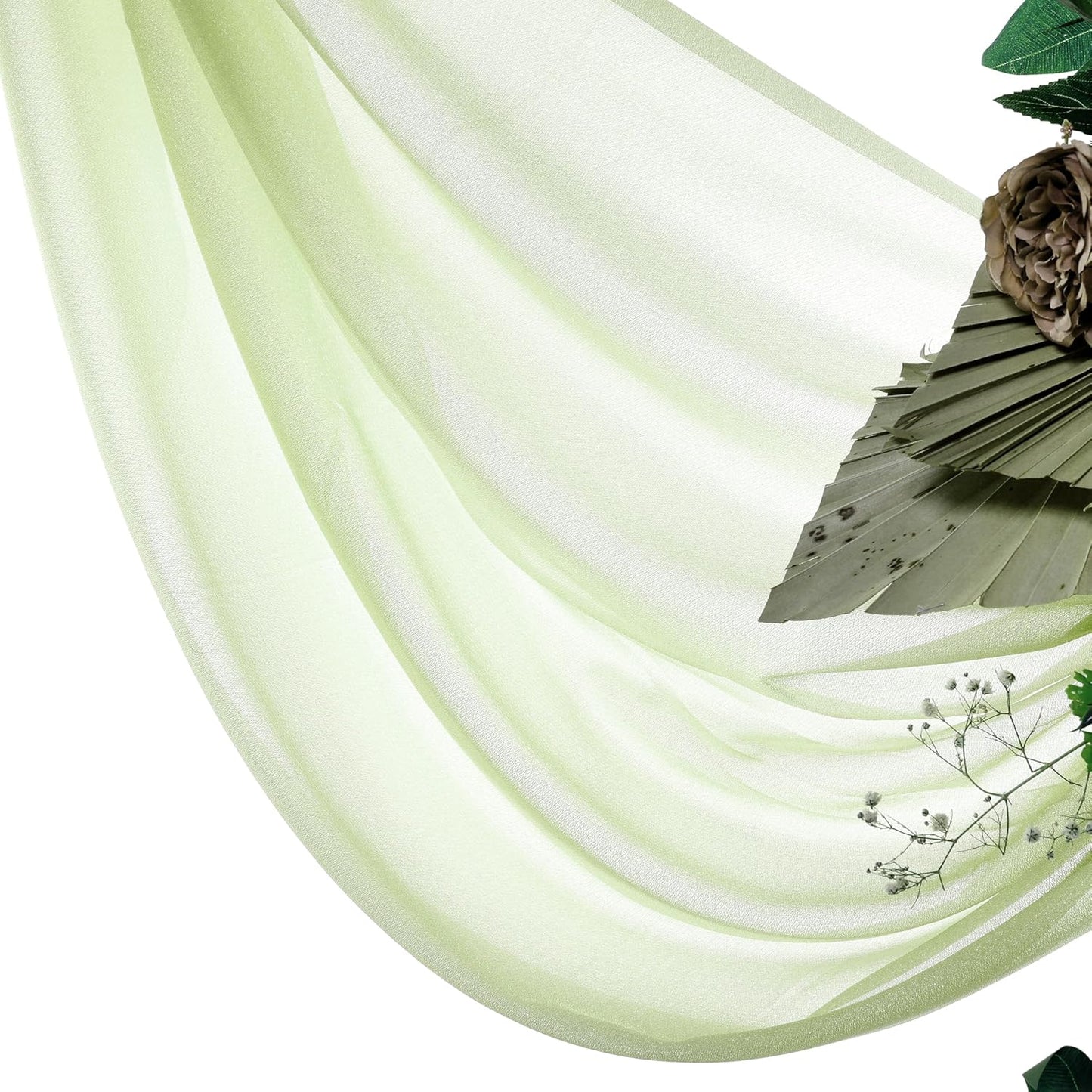 VDS Pack of 2 Panel (30 Inch X 20 Feet) Wedding Arch Draping Fabric Sheer Chiffon Fabric Drapery for Wedding Ceremony Reception Swag Backdrop Canopy Chuppah ARBO Altars Decoration (Sage Green)
