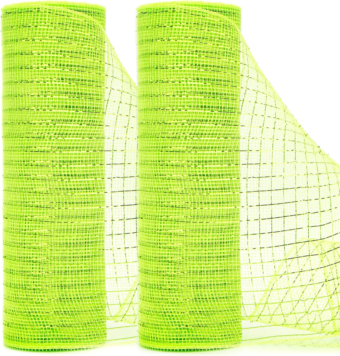 Ribbli 2 Rolls Lime Green Mesh Ribbon,10 inch x 30 feet(10Yard) Each Roll,Metallic Lime Green with Green Foil,Use for Wreath Swags and Christmas Decoration