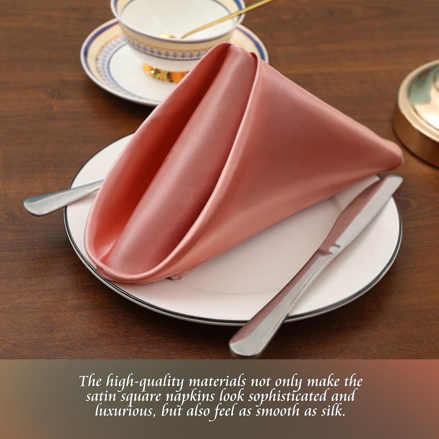 Manyshofu 60 Pieces Rose Gold Satin Napkins - 20x20 Inches Cloth Napkins, Square Satin Fabric Napkins Set - Soft & Reusable Table Napkin for Wedding Dinner Party Lunch Banquet Restaurant Decoration