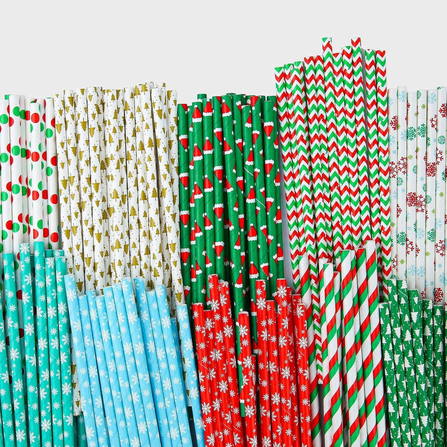 Weemium Christmas Paper Straws - [200 Pack] in 10 Designs - Biodegradable Christmas Straws for Drinking, Party and Crafts