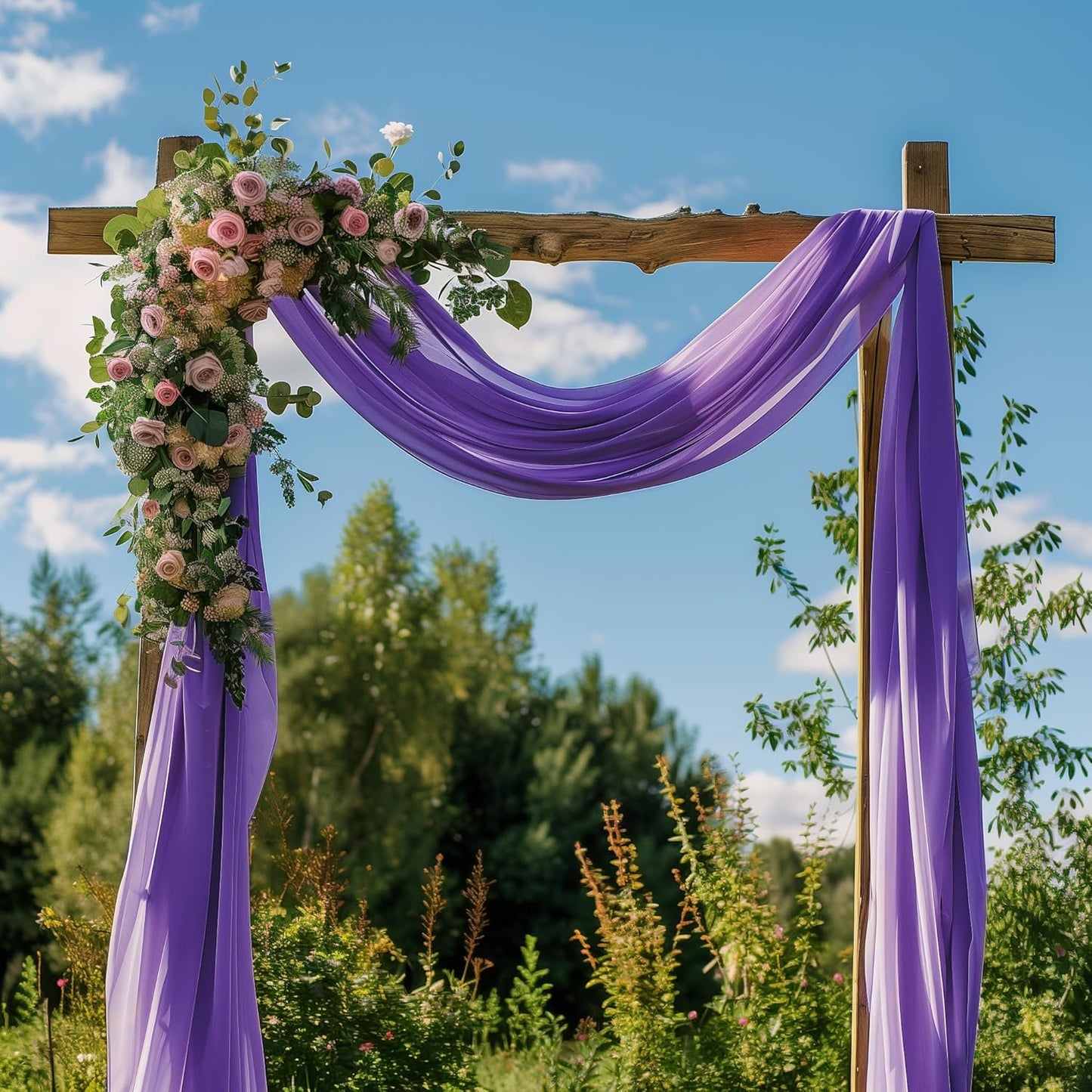 Wedding Arch Draping Fabric 6 Panels 28.7" x 20FT Lavender Purple Sheer Chiffon Backdrop Drapes for Wedding Ceremony Birthday Party Bridal Shower Outdoor Decoration