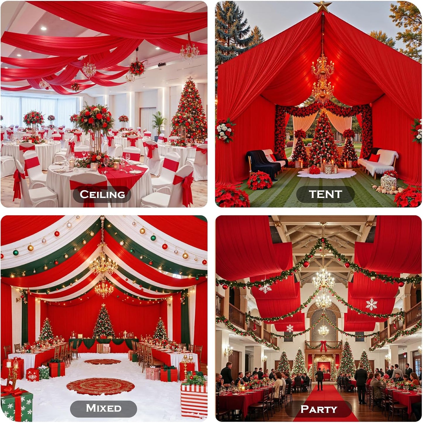 PartyVillage 10ftx40ft Red Ceiling Curtain for Wedding Parties – 2 Panels Wrinkle-Free 40 FT Long Tent Draping Curtains for Wedding, Birthday & Theme Parties, 40ft Height with Rod Pocket