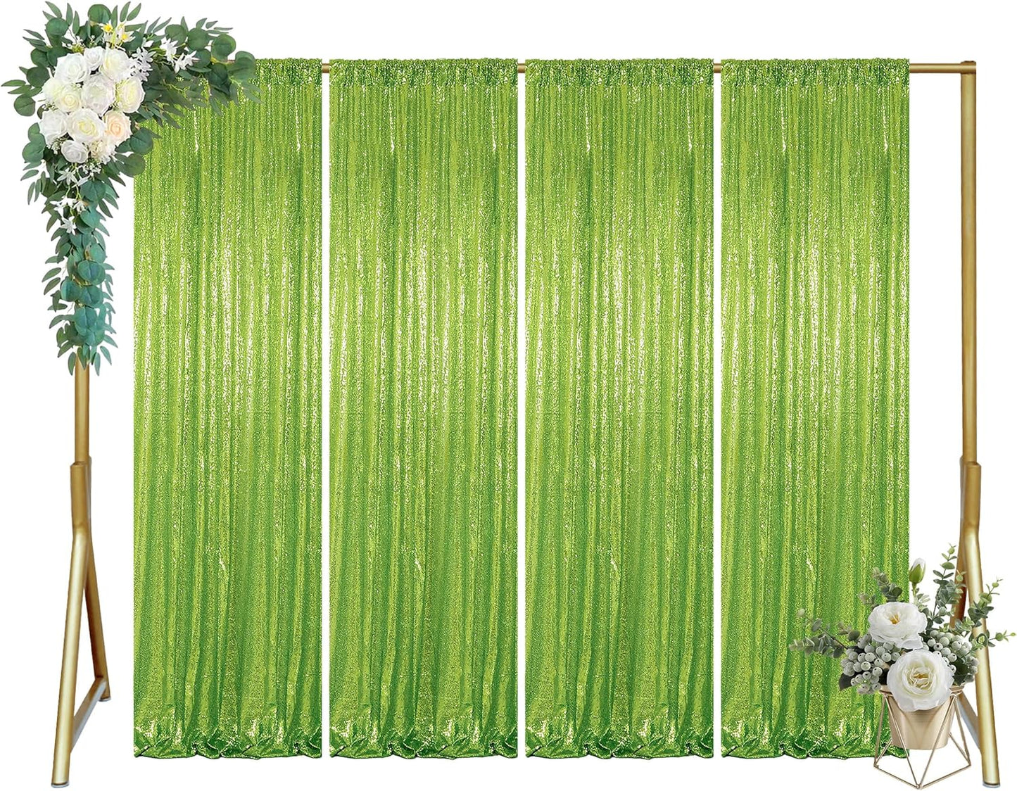 ShinyBeauty Olive Green Sequin Backdrop 4x10FT (4 Panels) – Sparkly Photo Booth Background for Weddings, TikTok Live Streams, Party Decor, Reusable Glitter Curtain