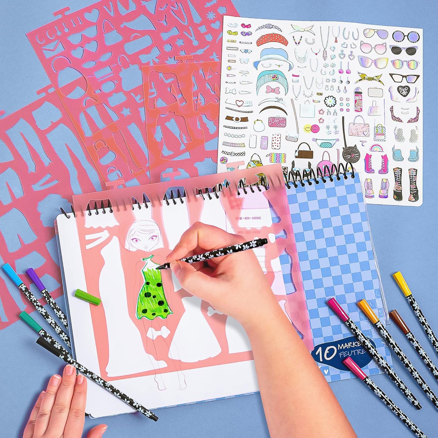 Fashion Angels Fashionista Sketch Set, Includes Sketch Pad with Stencils & Stickers, Fashion Design Sketch Book for Girls, Ideal Drawing Kit for Kids