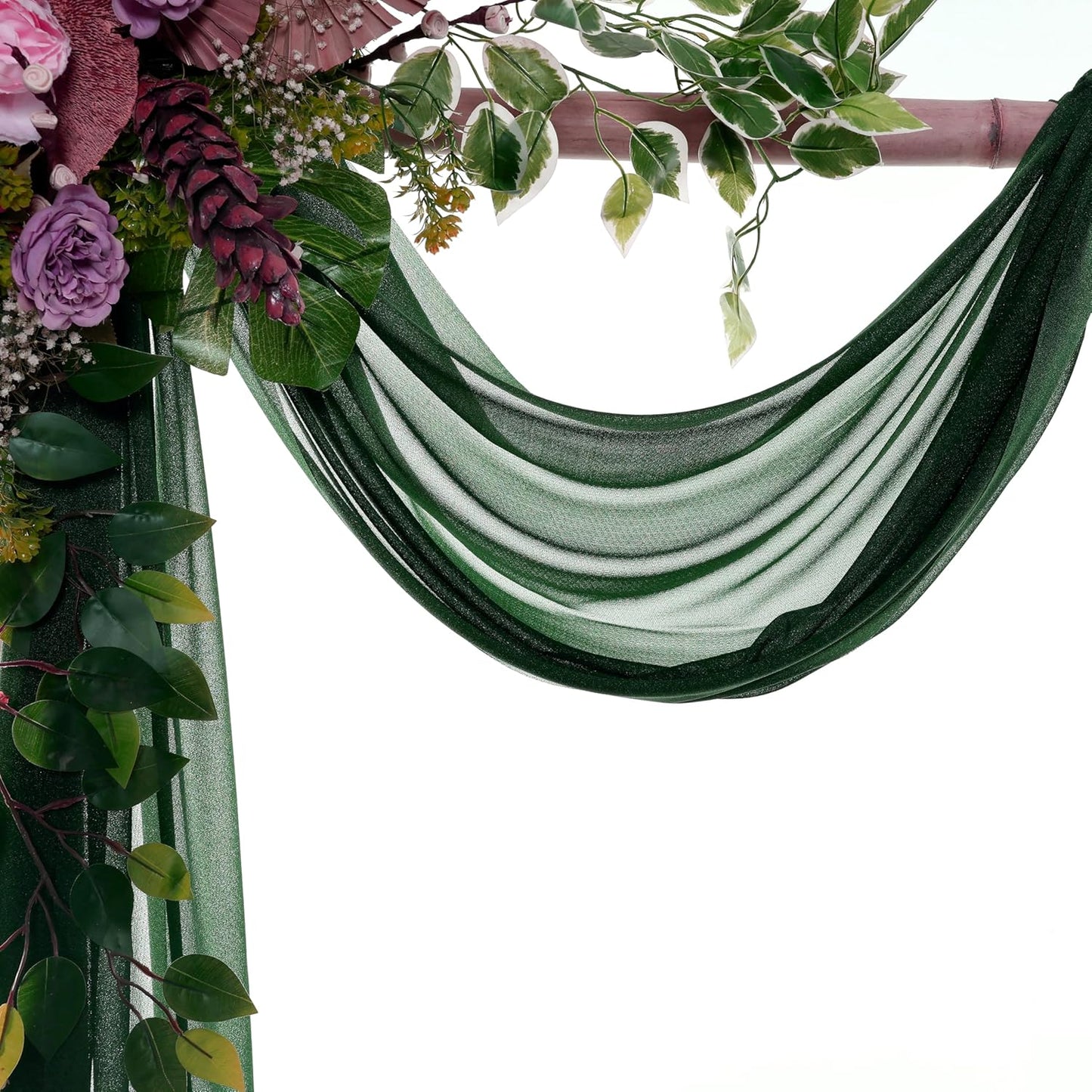 VDS Pack of 1 Panel (30 Inch X 50 Feet) Wedding Arch Draping Fabric Sheer Chiffon Fabric Drapery for Wedding Ceremony Reception Swag Backdrop Canopy Chuppah ARBO Altars Decoration (Hunter Green)