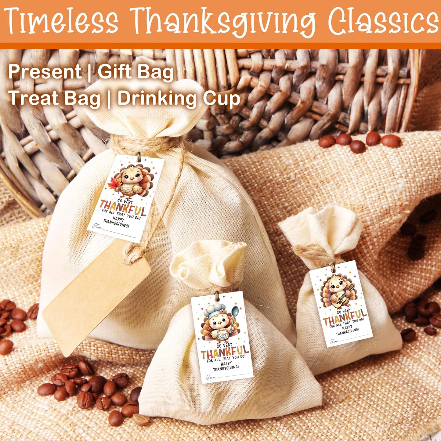40 PCS Fall Gift Tags Thanksgiving Gift Tags with String, 2.1" x 3.5" Thanksgiving Design Present Label for Present Bags, Fall Party Favor Decorations, 4 Styles - A02