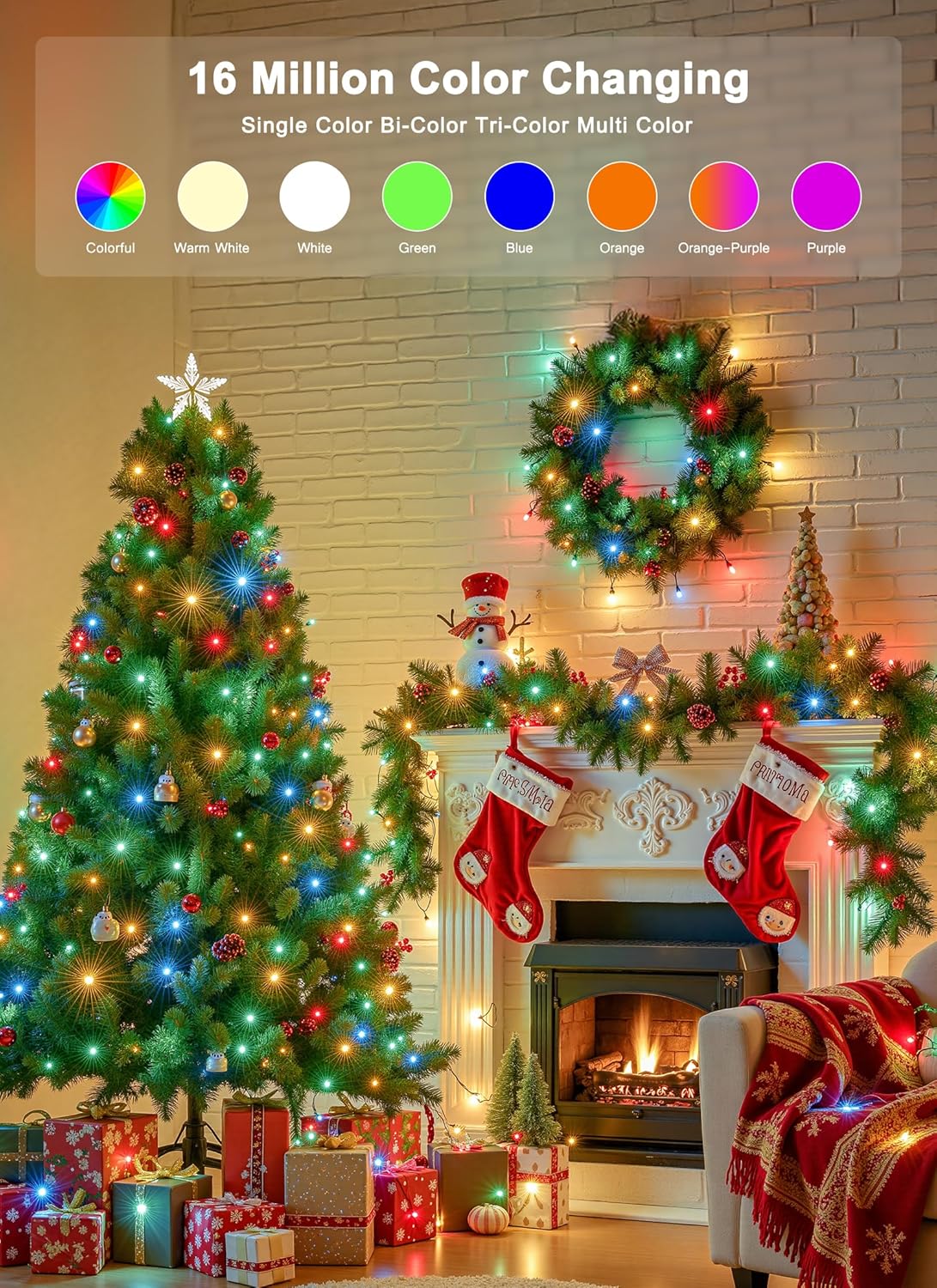 Minetom LED Color Changing Smart RGB Christmas Tree Lights, 165ft 500LED String Lights, 16 Milion Adjustable Colors Fairy Lights with Remote & Timer & Memory Function for Xmas Tree Holiday Party