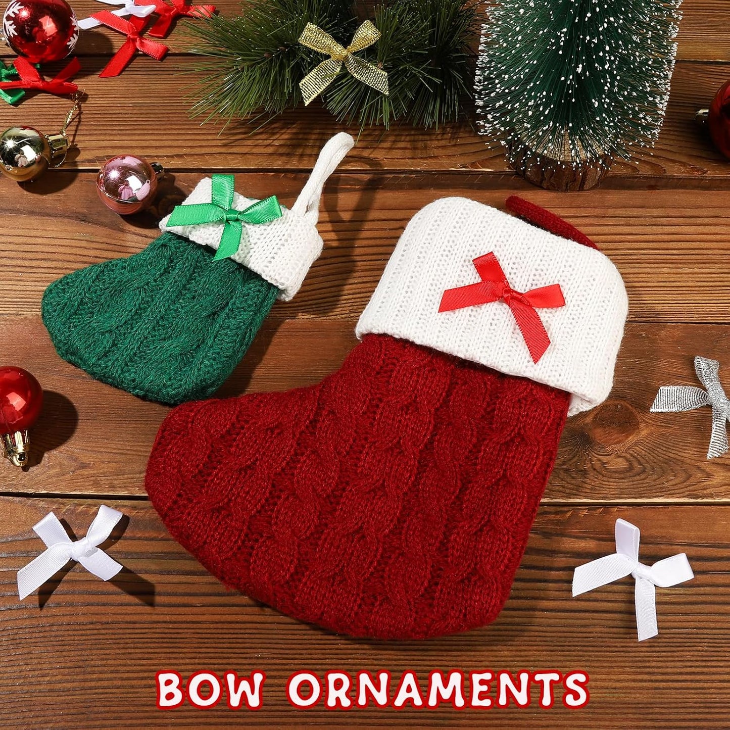 YGDZ Mini Bow Gift Wrapping Ribbons - 50 Pack, 5 Colors (Red, Green, Silver, Gold, White), Small Bow Ornaments for Crafts, Tree Decor & Gifts